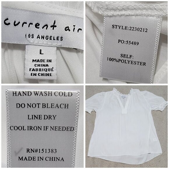 Current Air Womens White Elbow Sleeve Ruffled Trim Split Neck Blouse Size Large - Picture 6 of 7